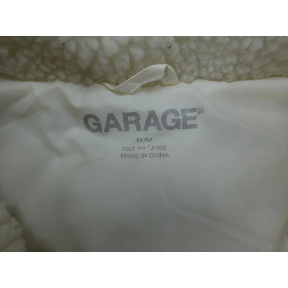 Garage Sherpa Puffer Vest Womens Medium Cream Ivory Faux Shearling Full Zip‎ Coz